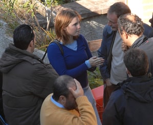 Amanda Knox at crime scene with Police