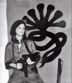 Hearst after her abduction in a photo released by Symbionese Liberation Army.