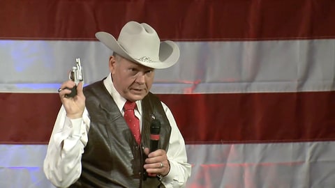 Republican candidate for the U.S. Senate in Alabama, Roy Moore, speaks at a campaign rally on September 25, 2017 in Fairhope, Alabama. Moore is running in a primary runoff election against incumbent Luther Strange for the seat vacated when Jeff Sessions was appointed U.S. Attorney General by President Donald Trump. The runoff election is scheduled for September 26