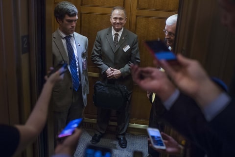 Washington, District of Columbia, U.S. - UNITED District of ColumbiaS - OCTOBER 31: Alabama Republican Senate nominee Roy Moore, is questioned by the media in the Capitol on October 31, 2017.