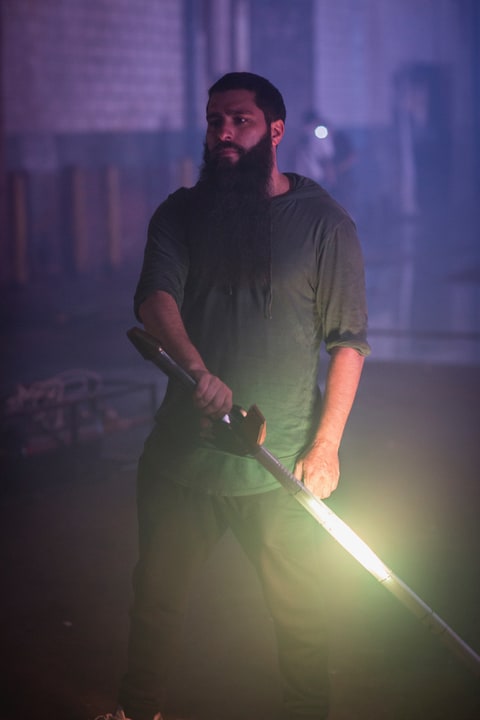 Director Jordan Vogt-Roberts with a prop from the shoot