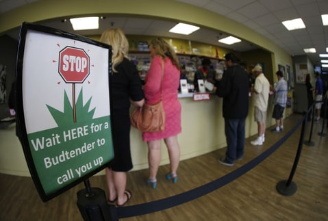 Buyers for dope In this photograph taken with a fisheye lens, buyers make their purchases at the counter as a contingent of lawmakers, their staffers and a handful of lobbyists tour one of two retail and grow operations for both medical and recreational marijuana in northeast Denver. Colorado's unusual tax law is forcing the state to suspend taxes on recreational marijuana for one day, Sept. 16, during which a 10 percent sales tax and a 15 percent excise tax will not be collected