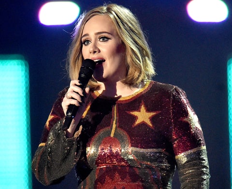 Adele with her Best British Album of the Year award on stage at the BRIT Awards 2016.