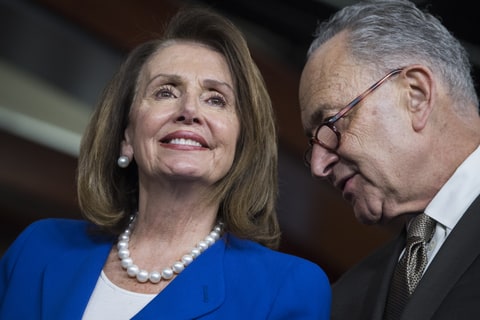 House Minority Leader Nancy Pelosi, D-Calif., and Senate Minority Leader Charles Schumer, D-N.Y., attend a news conference in the Capitol Visitor Center with House and Senate Democrats on a report which they say shows that prescription drug prices have risen under President Trump on May 10, 2018