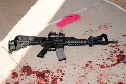 The July 20th, 2012, shooting in Aurora, Colorado. 12 Dead. 58 wounded. 7 minutes. James Holmes' Smith & Wesson AR-15 rifle at the crime scene.
