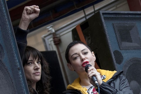 Actresses Asia Argento (left) and Rose McGowan at a demonstration to mark International Women's Day in Rome on March 8th, 2018.