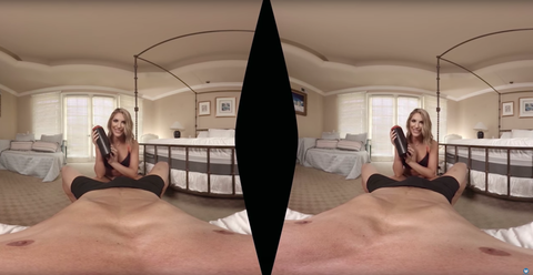 VR Porn August Ames Looking Through Headset