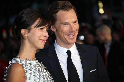 Benedict Cumberbatch, right, and wife Sophie Hunter pose for photographers upon arrival at the premiere of the film
