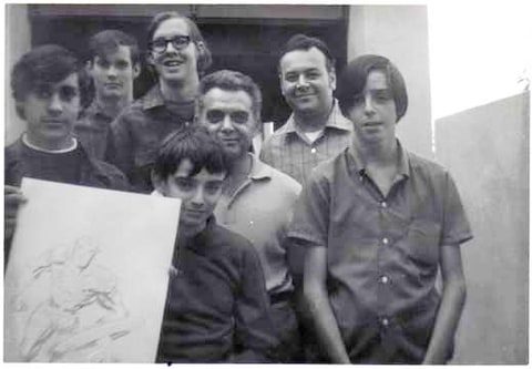From left to right, Dan Stewart, Bob Sourk, Richard Alf (the tall guy with glasses), Barry Alfonso (in front), Jack