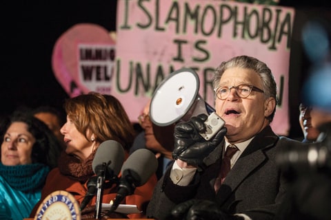 Senator Al Franken speaks out with Congressional Democrats in front of the U.S. Supreme Court against President Donald Trumps Executive Order banning citizens from seven Muslim-majority countries from traveling to the United States in Washington, USA on January 30, 2017.