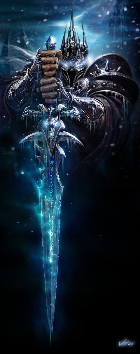 Arthas wields the mighty soul-sucking Frostmourne in this concept image.