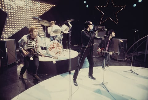 The Damned appearing on LWT TV Show 'Supersonic', London, 1977.