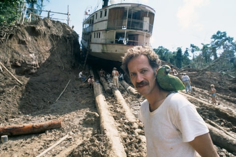 Director of Fitzcarraldo, Werner Herzog, on the movie set on location in Peru.