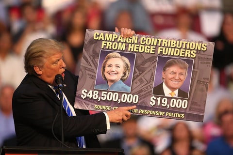 Republican presidential nominee Donald Trump holds up a chart as he speaks during his campaign event at the BB&T Center on August 10, 2016 in Fort Lauderdale, Florida. Trump continued to campaign for his run for president of the United States.