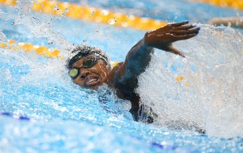 Simone Manuel of USA competes in the Women's 100m Freestyle Final on day 6 of the Rio 2016 Olympic Games at Olympic Aquatics Stadium on August 11, 2016 in Rio de Janeiro, Brazil.