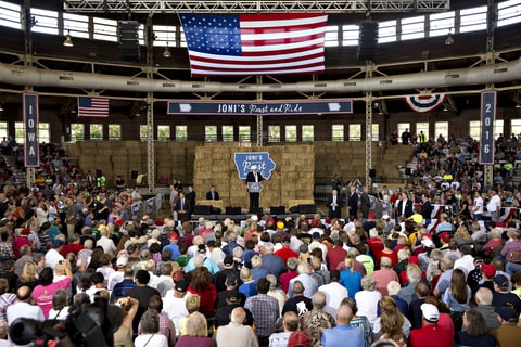 Donald Trump, 2016 Republican presidential nominee, speaks during the 2nd annual Roast and Ride hosted by Senator Joni Ernst, a Republican from Iowa, not pictured, in Des Moines, Iowa, U.S., on Saturday, Aug. 27, 2016.