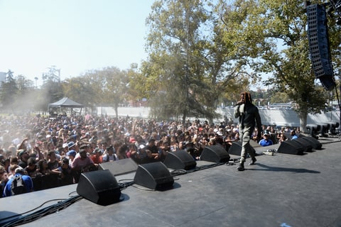 Hip-hop artist Denzel Curry performs onstage during FYF Fest 2016 at Los Angeles Sports Arena on August 28, 2016 in Los Angeles, California.