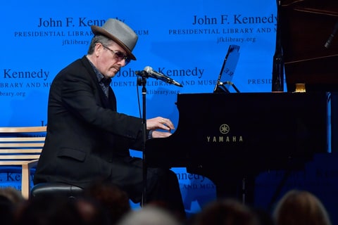 Elvis Costello performs at the PEN/Song Lyrics Awards for Literary Excellence honoring John Prine and Kathleen Brennan & Tom Waits at the John F. Kennedy Presidential Library and Museum on September 19, 2016 in Boston, Massachusetts.