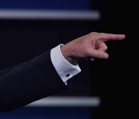 Trump points during the third and final US presidential debate
