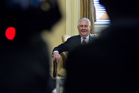 Rex Tillerson, former chief executive officer of Exxon Mobile Corp. and U.S. secretary of state nominee for president-elect Donald Trump, sits during a meeting with Senate Majority Leader Mitch McConnell, a Republican from Kentucky, not pictured, on Capitol Hill in Washington, D.C., U.S., on Wednesday, Jan. 4, 2017. Tillerson will relinquish control of about $240 million in company shares if confirmed as he severs ties to comply with conflict-of-interest requirements.