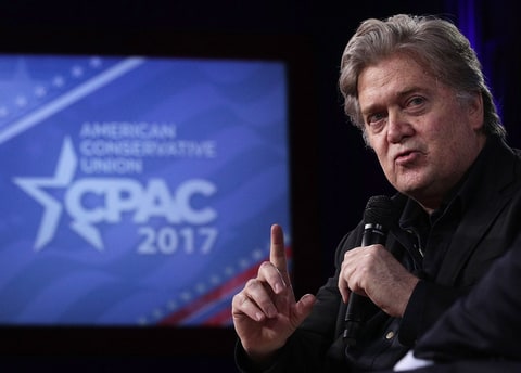 White House Chief Strategist Steve Bannon participates in a conversation during the Conservative Political Action Conference at the Gaylord National Resort and Convention Center February 23, 2017 in National Harbor, Maryland. Hosted by the American Conservative Union, CPAC is an annual gathering of right wing politicians, commentators and their supporters.