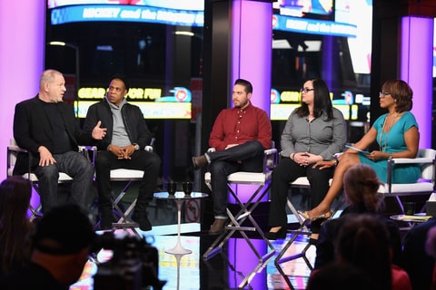 MARCH 08: (L-R) Harvey Weinstein, Jay Z, Jenner Furst, Nicole Browder, and Gayle King speak onstage during TIME AND PUNISHMENT: A Town Hall Discussion with JAY Z and Harvey Weinstein on Spike TV at MTV Studios on March 8, 2017 in New York City