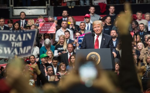 US President Donald Trump looks on as he speaks during a rally in Nashville, Tennessee on March 15, 2017. Trump vows to challenge travel ban block at Supreme Court if needed he said during the rally.