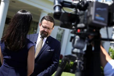 White House Deputy Assistant To The President Sebastian Gorka participates in a television interview outside the White House West Wing June 9, 2017 in Washington, DC. A former national security editor for Breitbart, Gorka has hard-line stands on Islam and terrorism and past involvement in right-wing Hungarian politics.