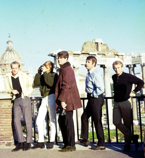 The Beach Boys – (from left) Mike Love, Dennis Wilson, Brian, Carl Wilson and Al Jardine – on tour in Europe in 1964.
