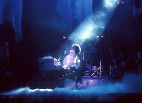 Prince performs live at the Fabulous Forum on February 19, 1985 in Inglewood, California.
