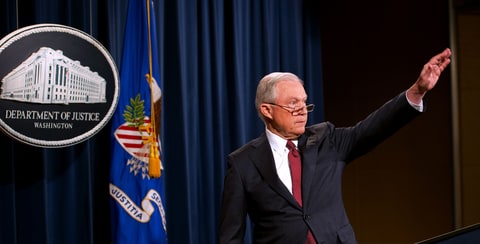 US Attorney General Jeff Sessions waves after speaking on the Deferred Action for Childhood Arrivals (DACA) program on September 5, 2017, at the Justice Department in Washington, DC. US President Donald Trump on Tuesday ended an amnesty that protected from deportation 800,000 people brought to the United States illegally as minors. 'I am here today to announce that the program known as DACA that was effectuated under the Obama Administration is being rescinded,' Sessions said.