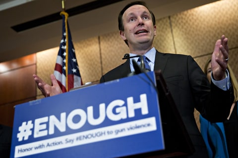 Senator Chris Murphy, a Democrat from Connecticut, speaks during a news conference on gun violence in the wake of the Las Vegas mass shooting in Washington, D.C., U.S., on Tuesday, Oct. 3, 2017. Murphy, whose home state of Connecticut was the site of the 2012 shootings at Sandy Hook Elementary School, said Monday he'll reintroduce a bill requiring background checks of gun purchasers after the Las Vegas massacre.