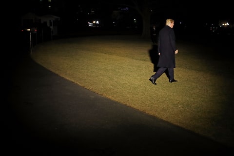 U.S. President Donald Trump leaves the White House for the World Economic Forum in Davos, Switzerland, January 24, 2018 in Washington, DC. Trump told reporters on Wednesday that he would be willing to speak under oath with Robert Mueller III, the special counsel for the Russia inquiry.