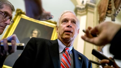 UNITED STATES - SEPTEMBER 19: Sen. Ron Johnson, R-Wis., talks with reporters in the Capitol before the Senate Policy luncheons on September 19, 2017. (Photo By Tom Williams/CQ Roll Call)
