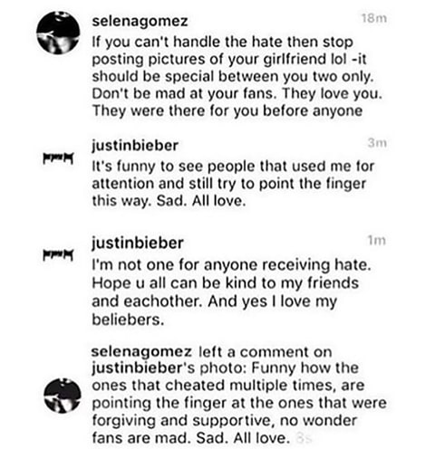 Selena Gomez accuses Justin Bieber of cheating 