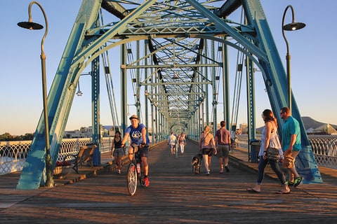Commuters on the Walnut Street Bridge.