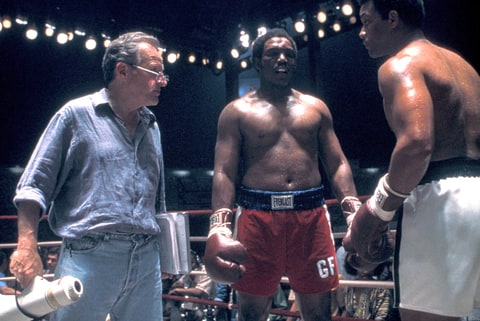 ALI, Director Michael Mann, Charles Shufford, Will Smith on the set, 2001,