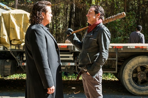 Josh McDermitt, left, and Jeffrey Dean Morgan in 'The Walking Dead' Season Seven finale.