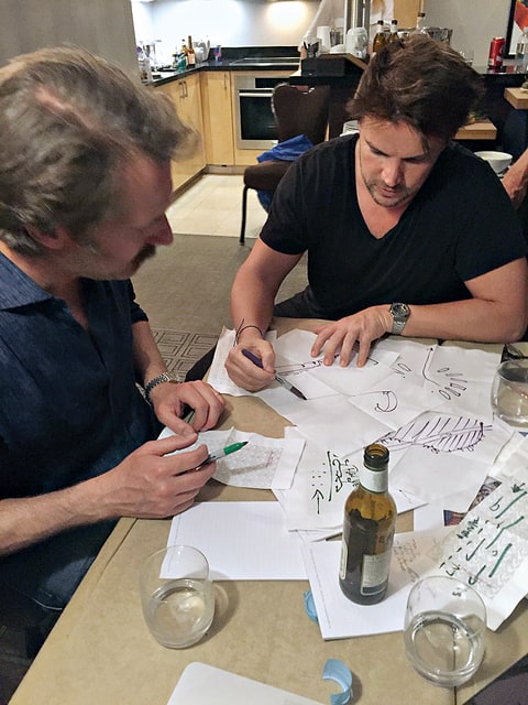 Ingels sketching ideas for the Hyperloop, a high-speed transport system, with then-project CTO BamBrogan