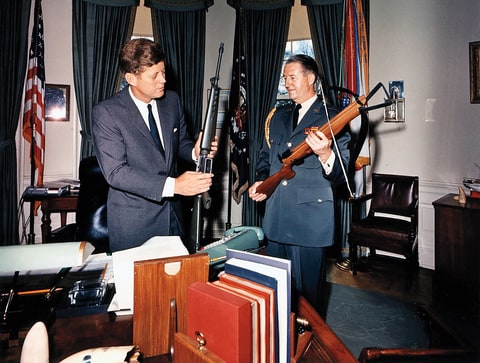 President Kennedy at the White Houser with M16 rifle, which was rolled out for the Army in 1963.