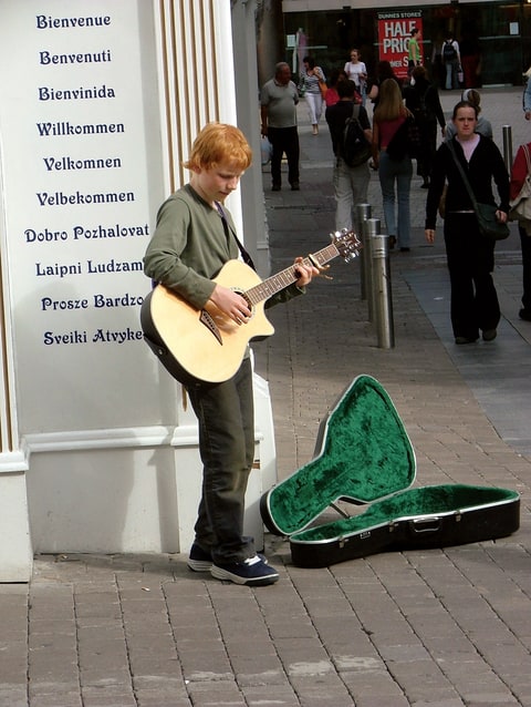 Sheeran busking in Galway, Ireland, in 2005, age 14.