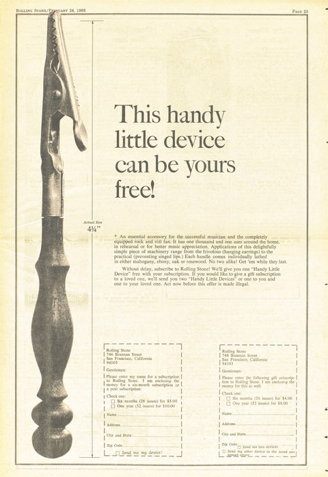 roach clip ad 1968 rolling stone