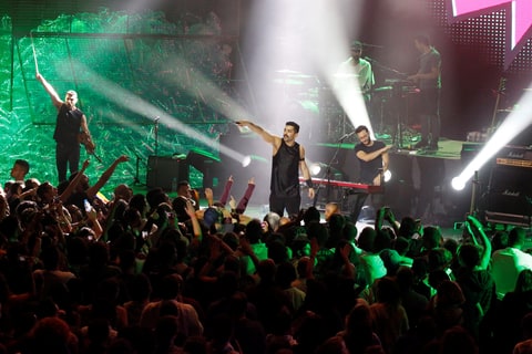 Lebanese alternative rock band Mashrou' Leila performs during the Ehdeniyat International Festival in Ehden town, Lebanon August 12, 2017. Picture taken August 12, 2017.