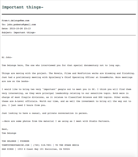 Tom Delonge Email Hillary Clinton