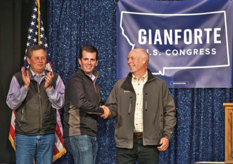 Donald Trump Jr. (center) backs Republican congressional candidate Greg Gianforte