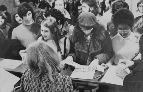 Fans register at the first 'Star Trek' convention in January, 1972.