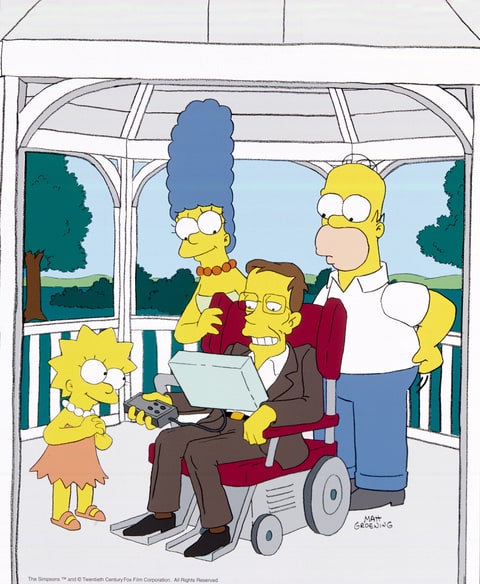 Lisa, Marge, Stephen Hawking and Homer on the