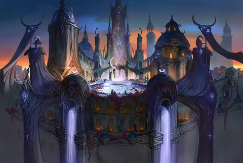 Concept art of the beautiful Nightborne elf city of Suramar in Legion