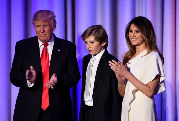 Donald, Barron and Melania Trump