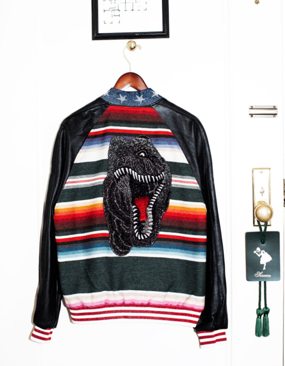 Yves Saint Laurent Mexican Teddy Jacket in Multicolor Cotton and Black Leather